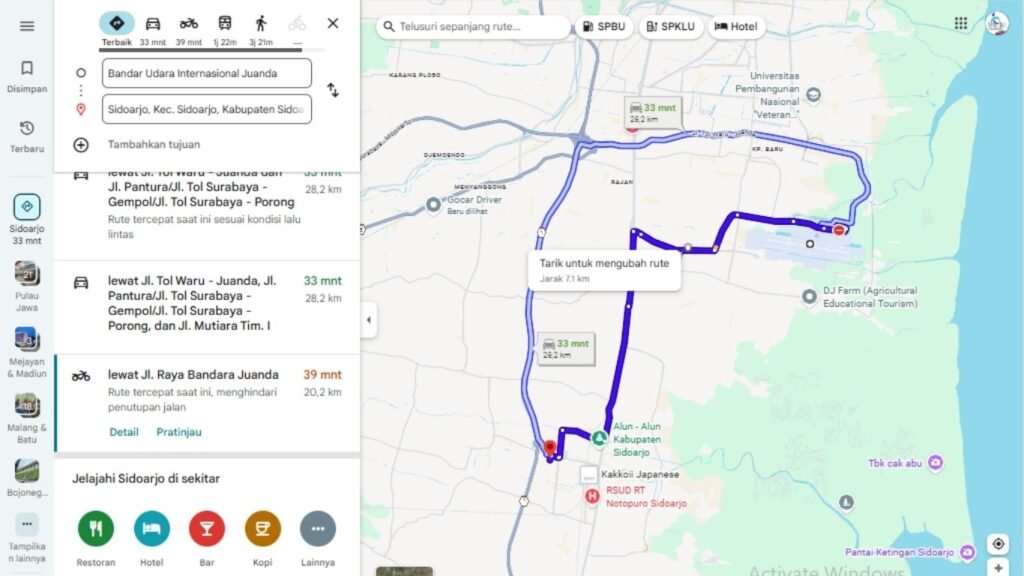 Estimasi Waktu Perjalanan dari Bandara Juanda ke Pusat Kota Sidoarjo